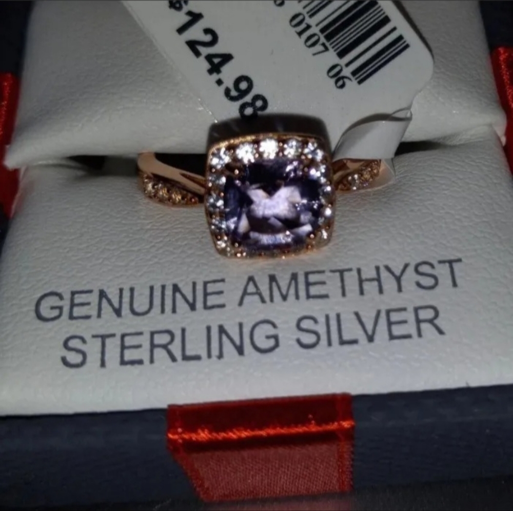 Genuine Amethyst 14K Rose Gold/ over Sterling Silver 925 with White Sapphire acc